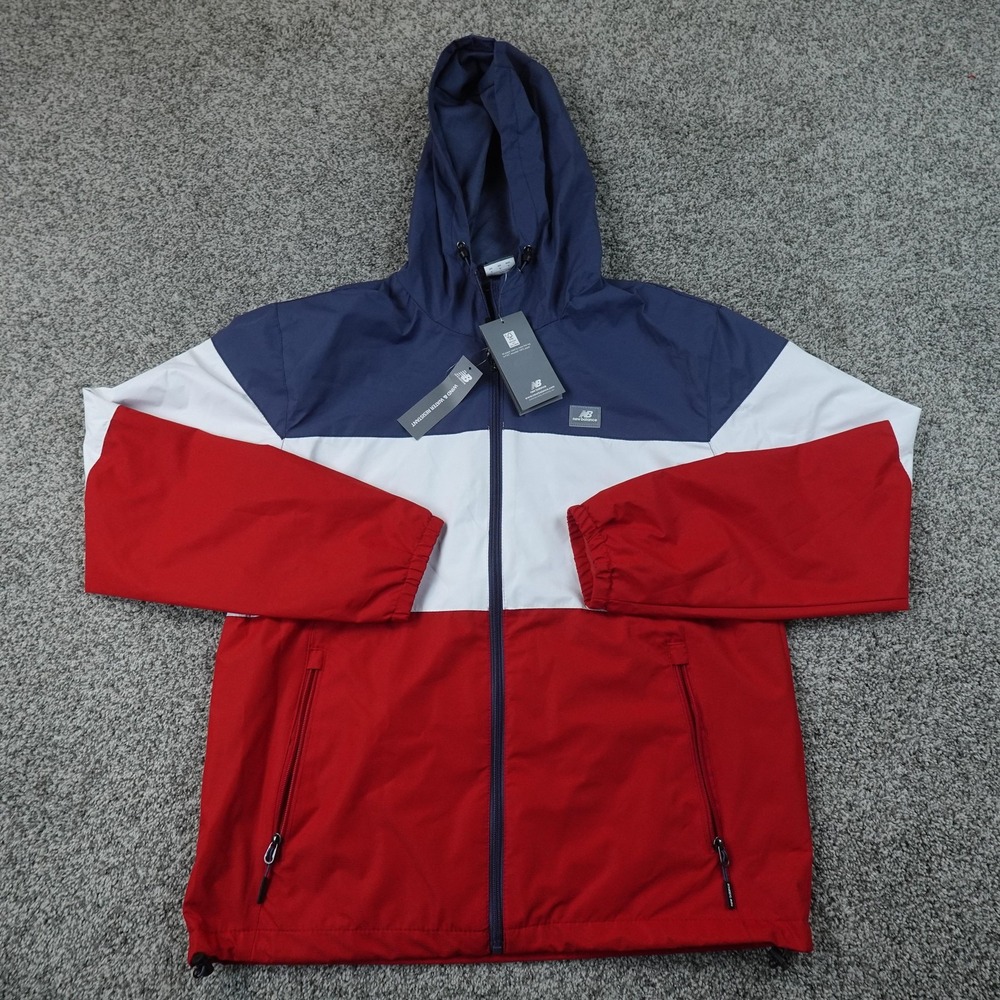 NEW Balance Jacket Mens S Blue Red Hooded Colorblock Full Zip Windbreaker Coat